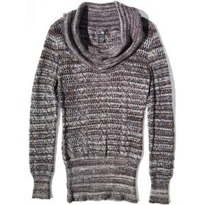 Maurices cowl neck sweater women S pullover open knit stripe brown gray rust